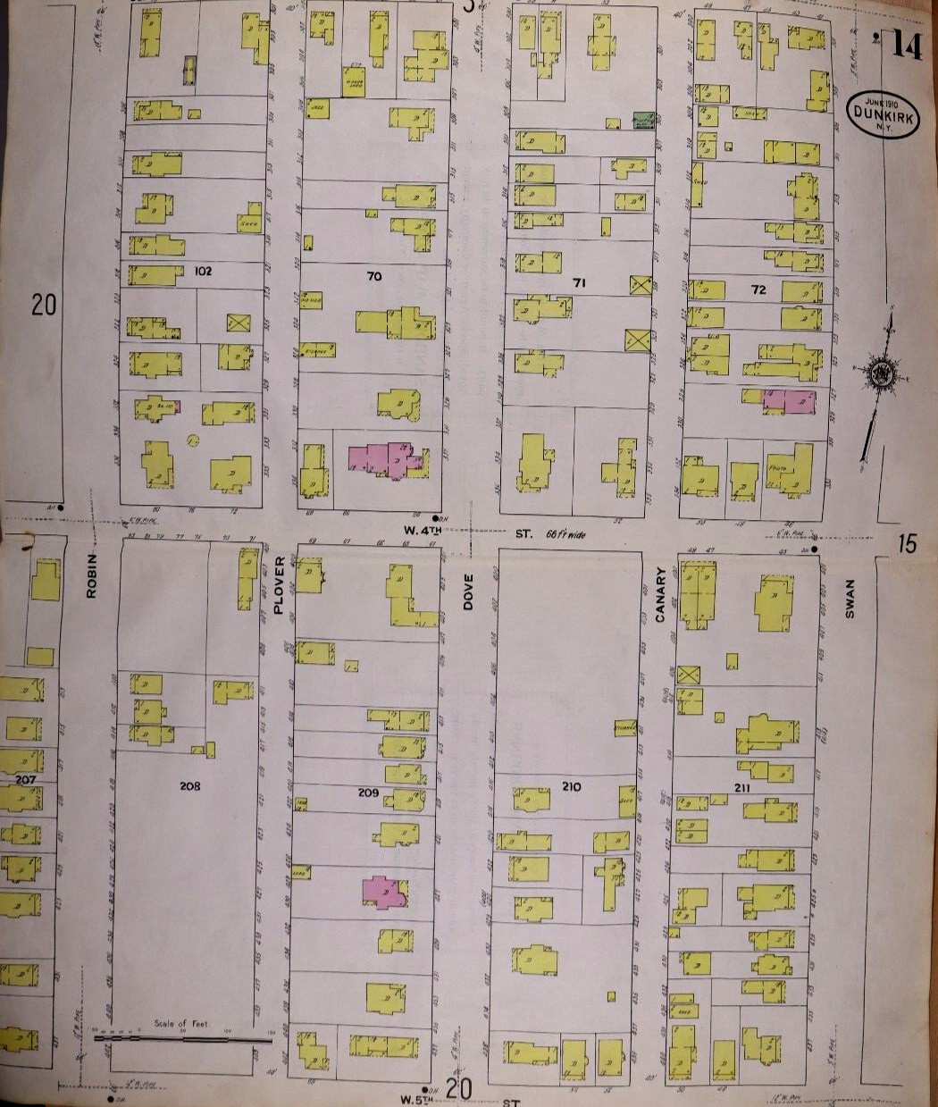1910 Map ~ DUNKIRK – LAKE ERIE, NEW YORK ~ Corner DOVE & W. 4th St. (21×25)#14