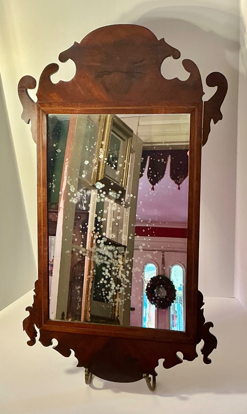 Antique 19th Century Chippendale Style Mirror Crotch Mahogany with Inlay