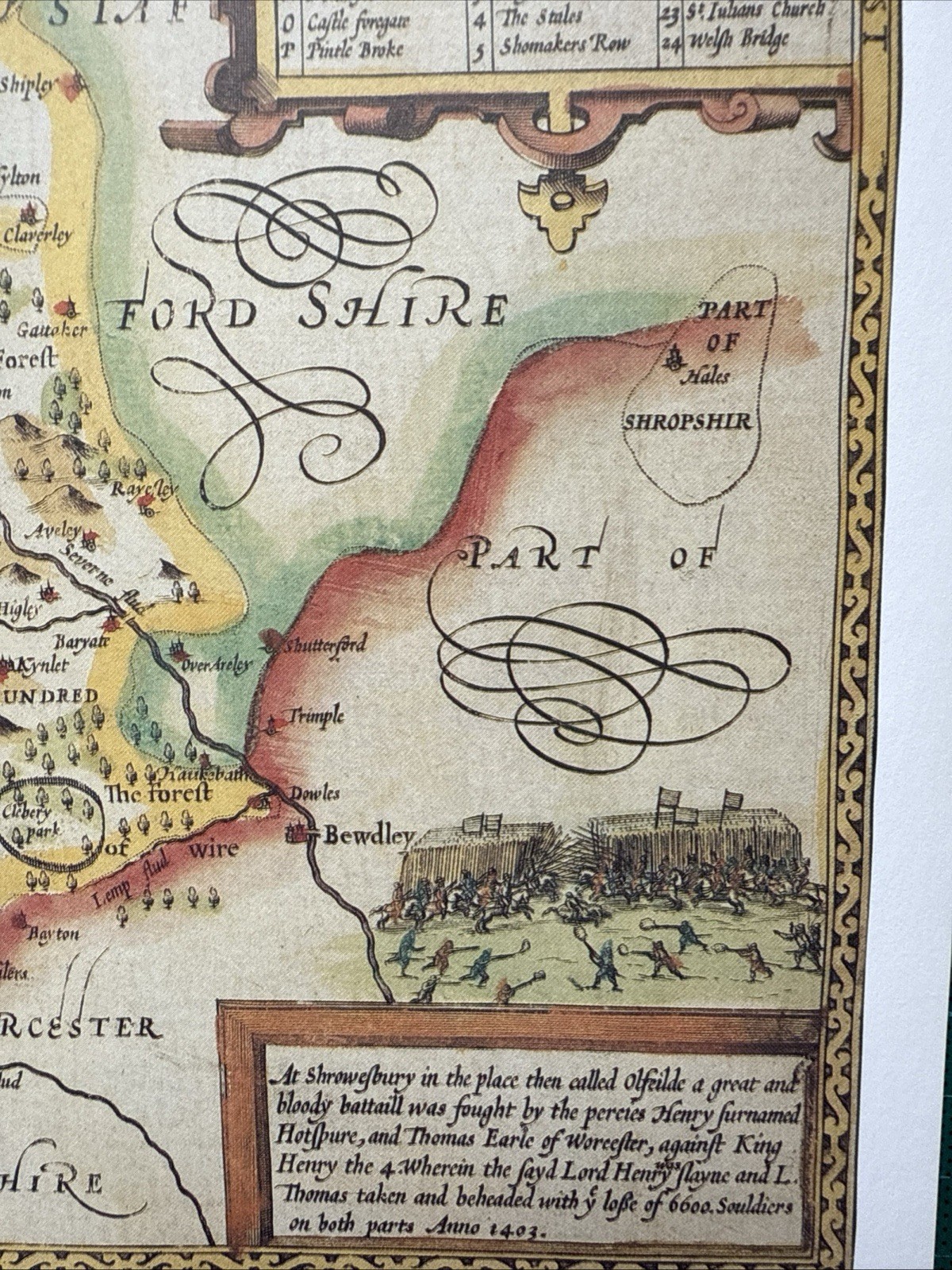 Old Antique Tudor map Shropshire, Shrewsbury England Speed 1600’s Reprint