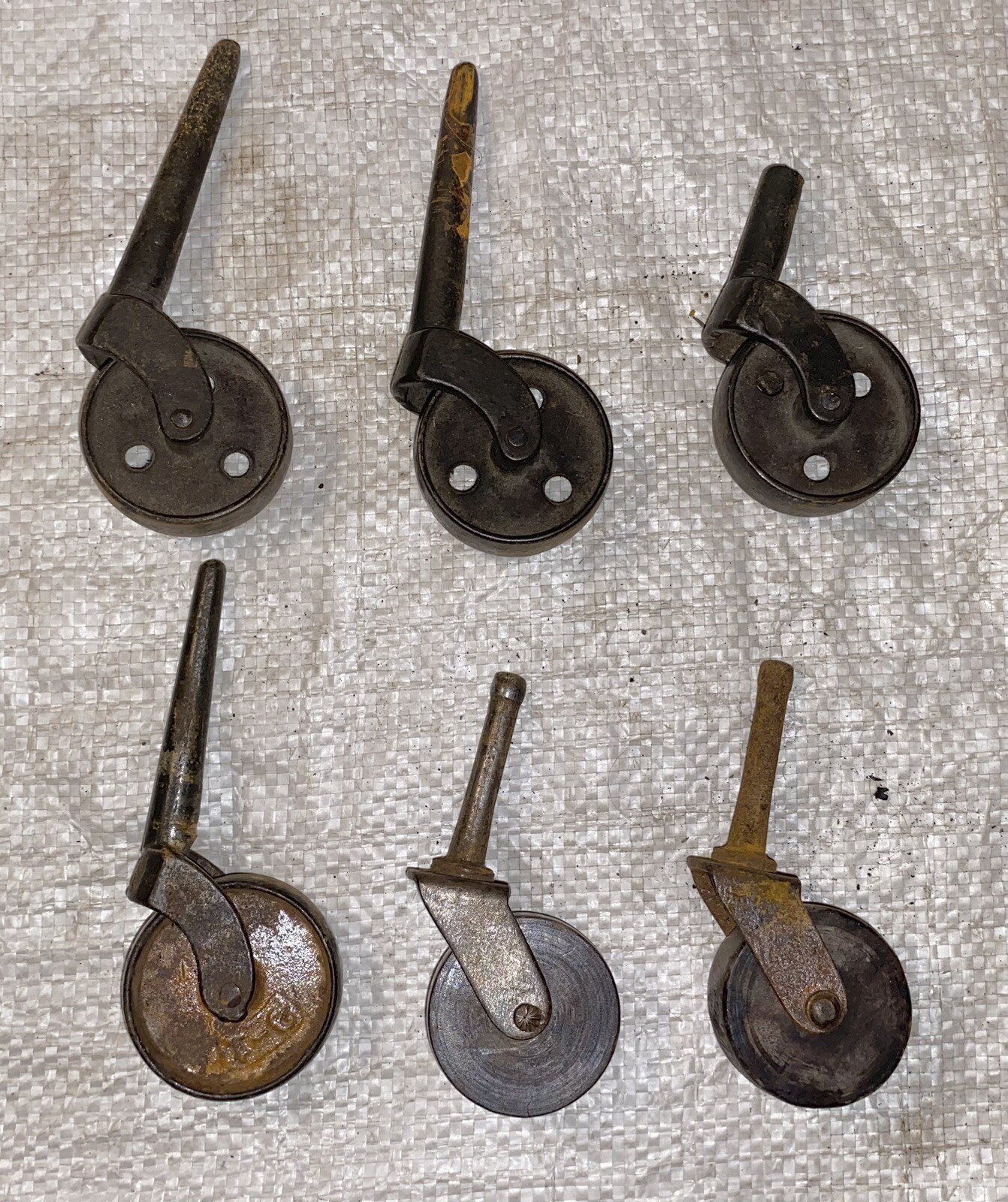 MIXED LOT OF 6 ANTIQUE WOOD & METAL FURNITURE CASTOR WHEELS AS IS/AS PICTURED