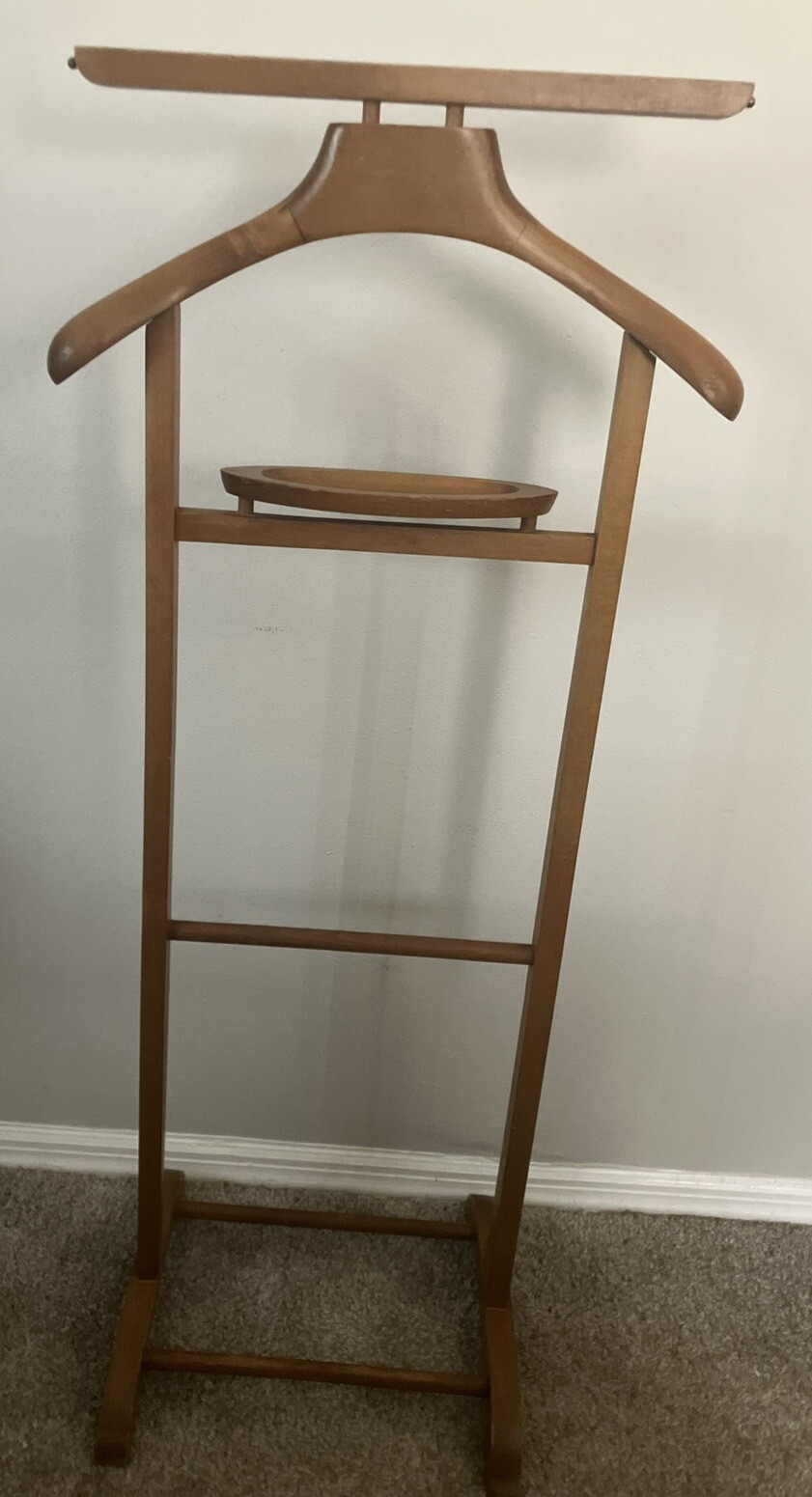 Vintage Mid Century S.P.Q.R Italian Gentleman’s Wooden Valet Suit Stand Rack