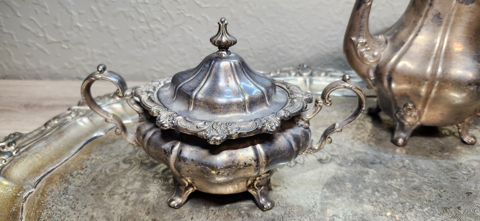 Silver Plate Tea Pot Serving Gorham Rosewood Tray YC1604 Yc1603 Yc1601 Yc1607