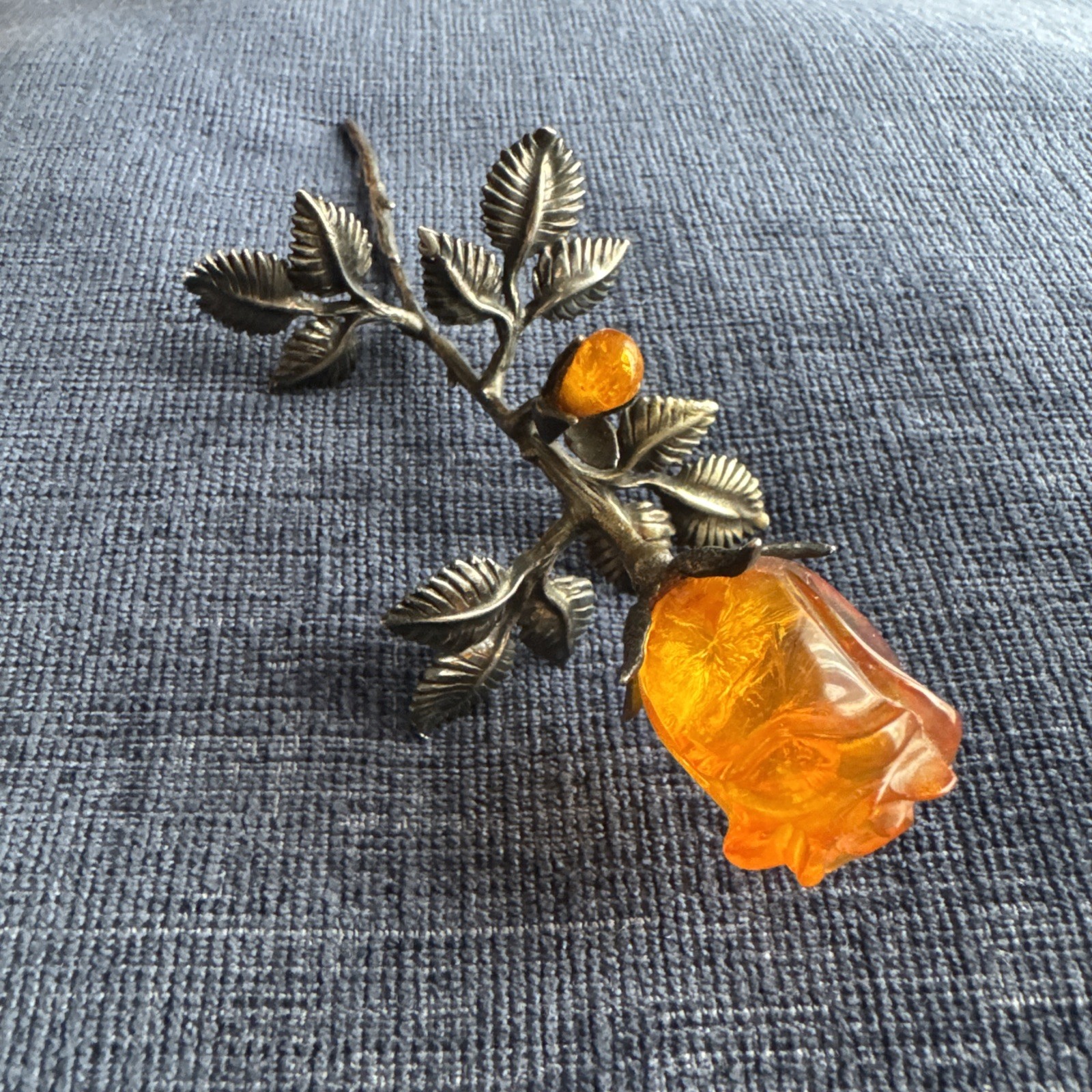 vintage sterling silver amber rose object d’art