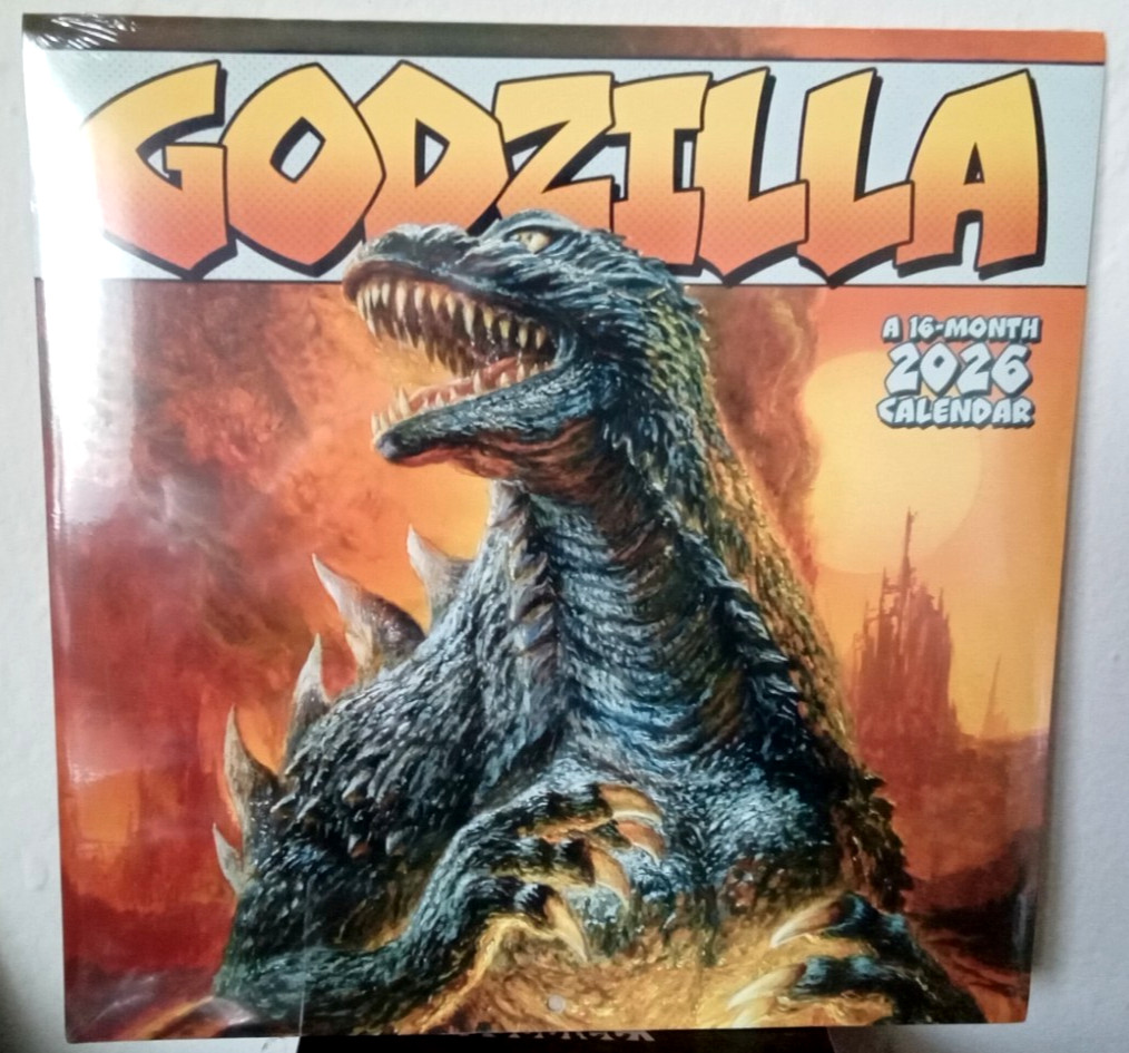 1 BRAND NEW GODZILLA 2026 MOVIE 11” X 11”16 Month Wall Calendar 11” X 22” Open