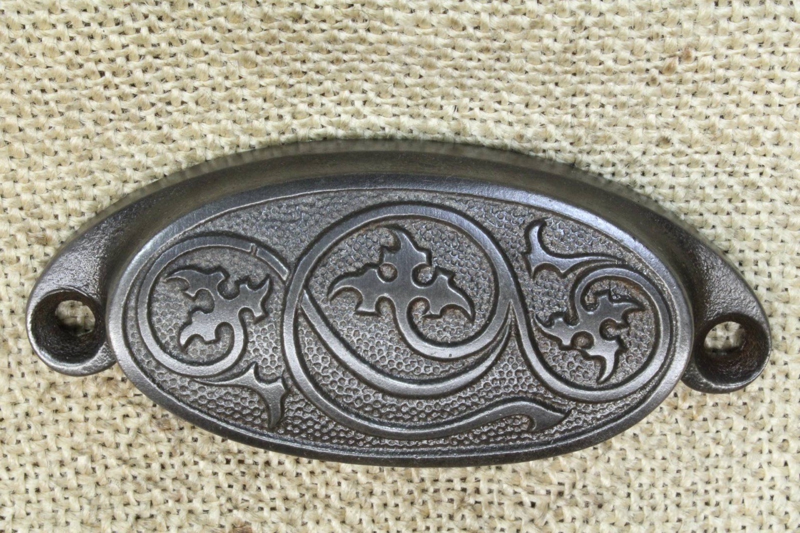 Old Bin Drawer Pull Cup Handle Vintage 3 3/8″ Vines & Leaves 1873 Patent Date