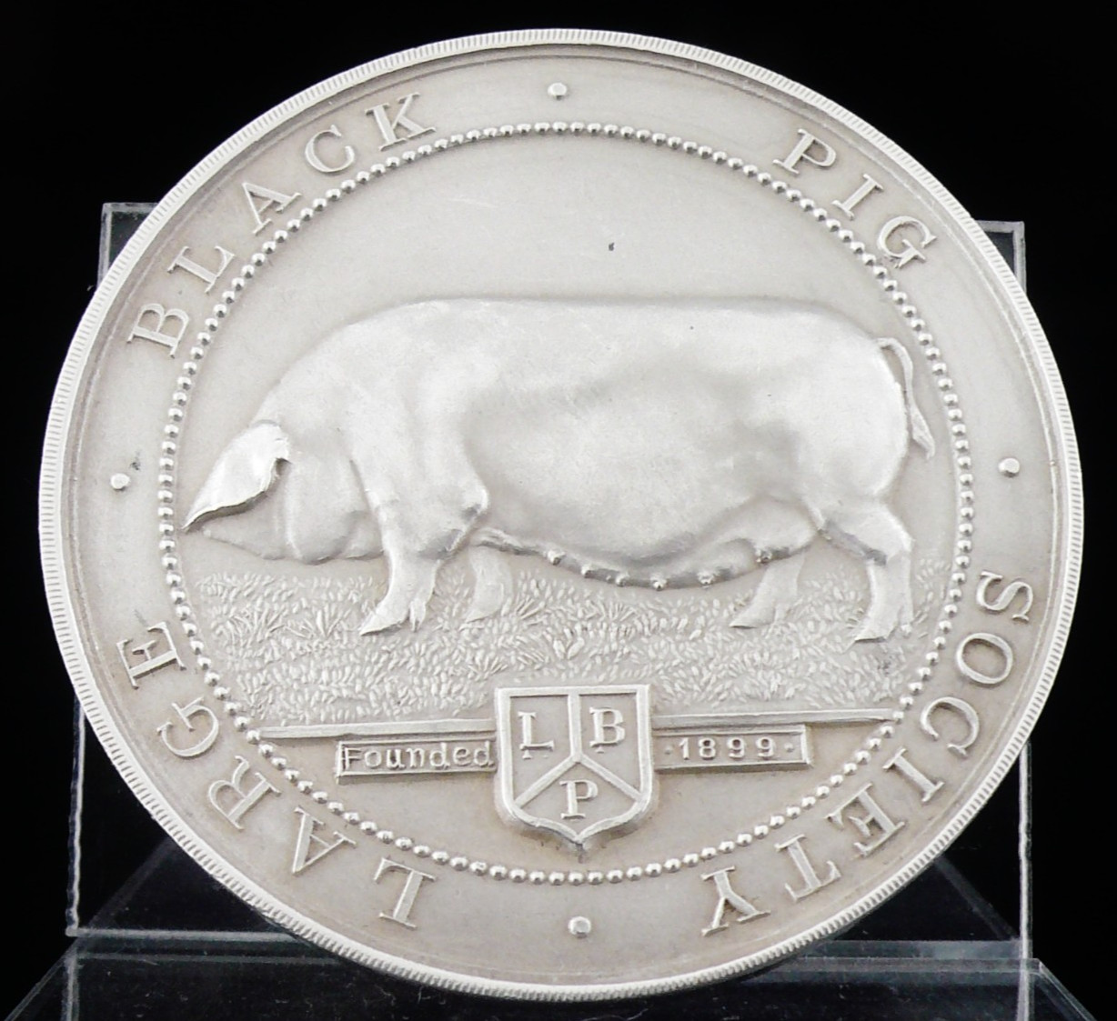 Large Black Pig Society Sterling Silver Medal, Champion Sow, John Warne J.P 1931
