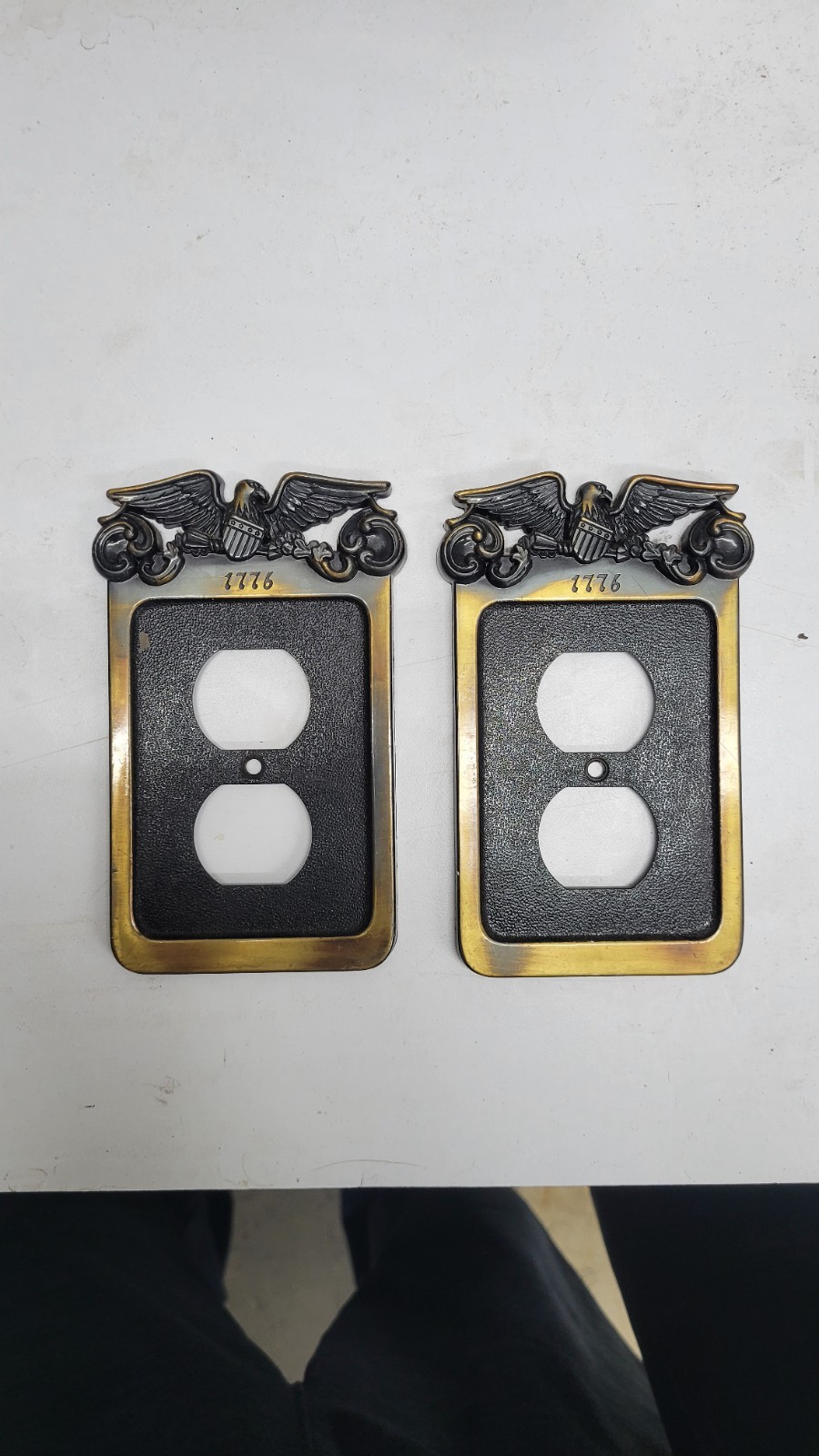 2pc Vintage GE Eagle 1776 Dual Outlet Wall Plate Cover 1974 USA Patriotic Brass
