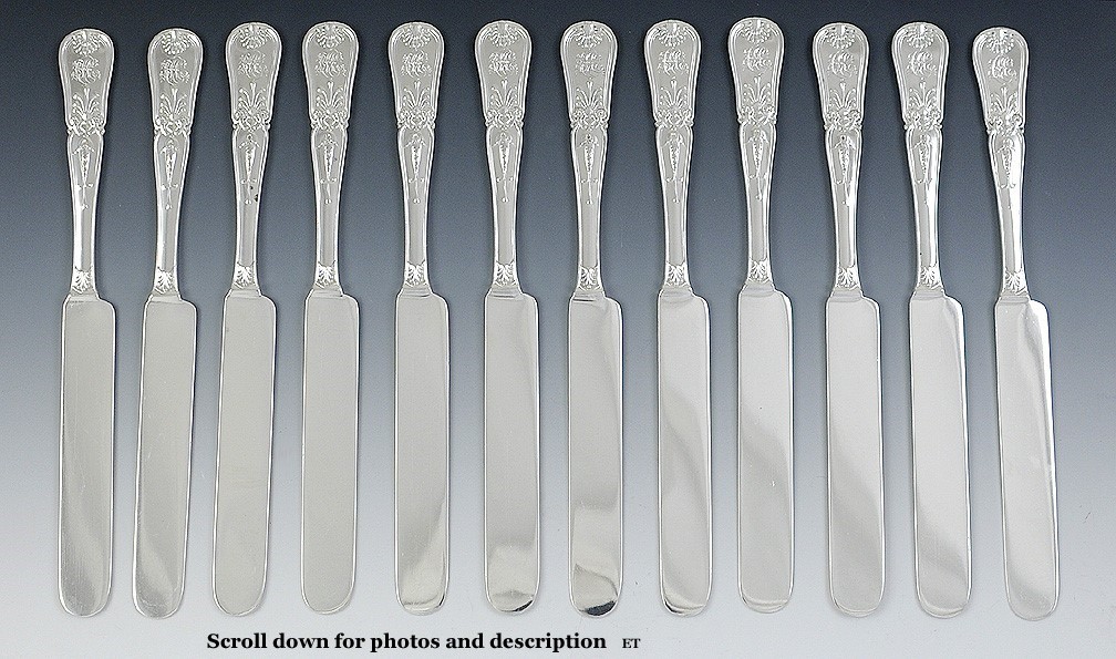 Very Nice Set 12 Sterling Silver Breakfast Knives Gorham Kings I Patt c1876