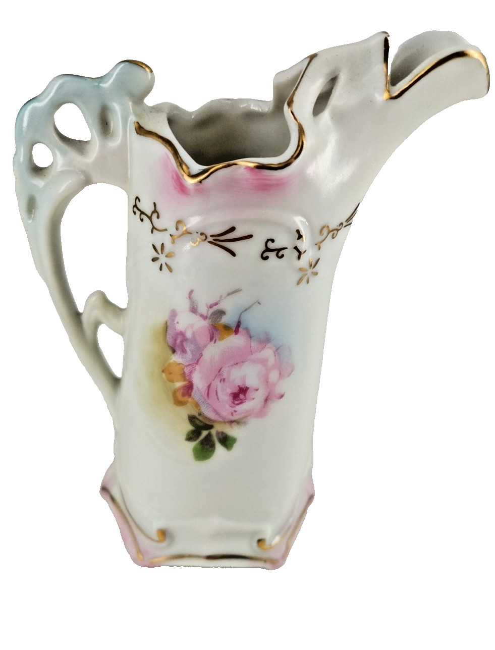 Antique Royal Crown KPM Pink Floral Miniature Pitcher Hand Painted 5″ Tall B2