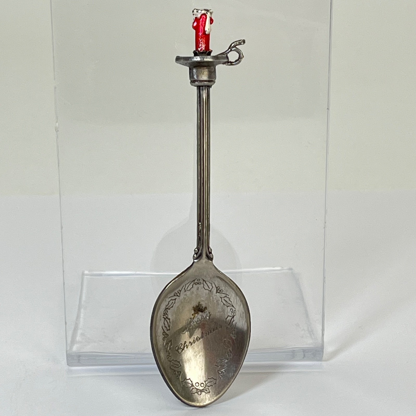 Vintage Souvenir Christmas Spoon WAPW Great Britain Silver Plate 1940 Red Candle