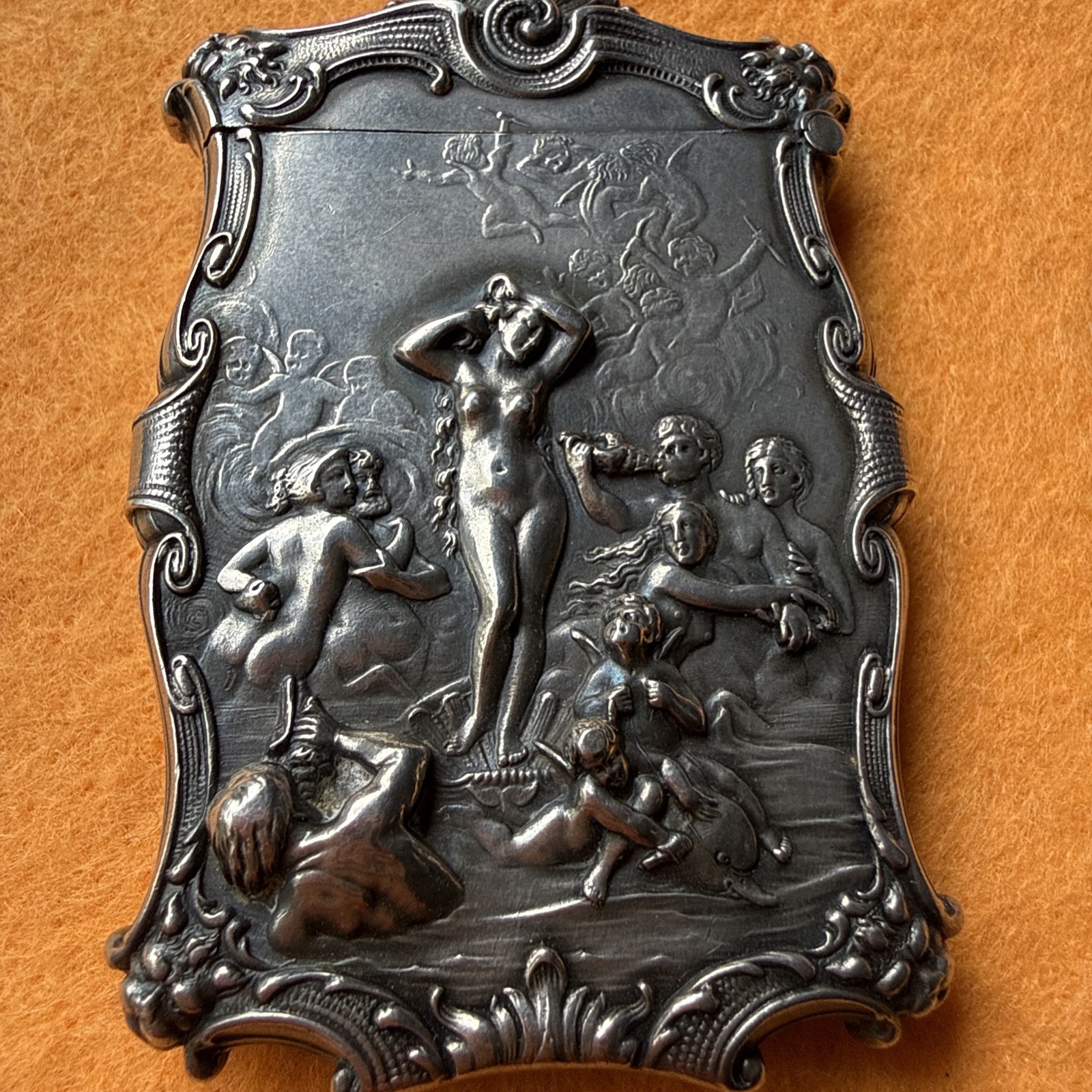 KERR Sterling ART NOUVEAU NUDE VENUS RISING Cherubs Dancers Musicians Patina GC