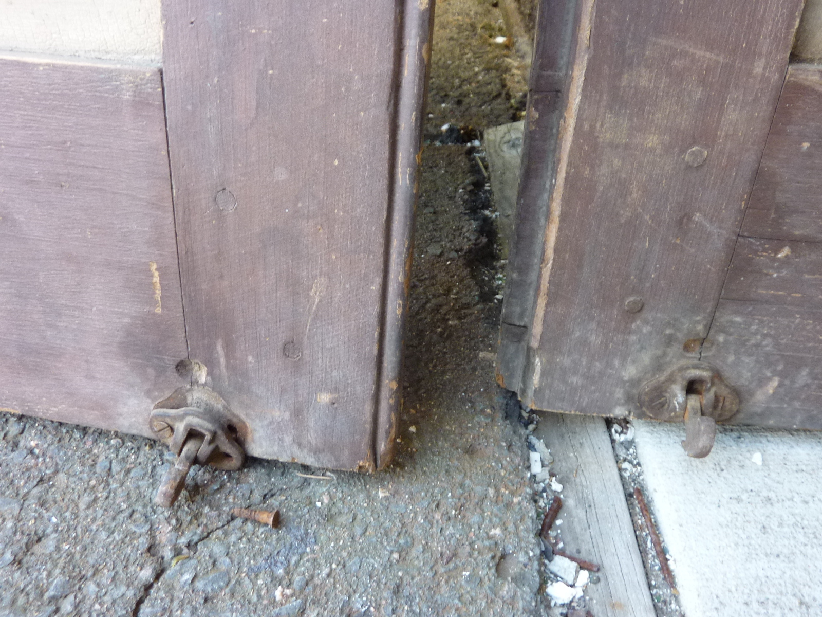 PaiR c1840-50 PANELED house shutters OLD hardware BROWN paint 65″ x 14″ x 1 1/8