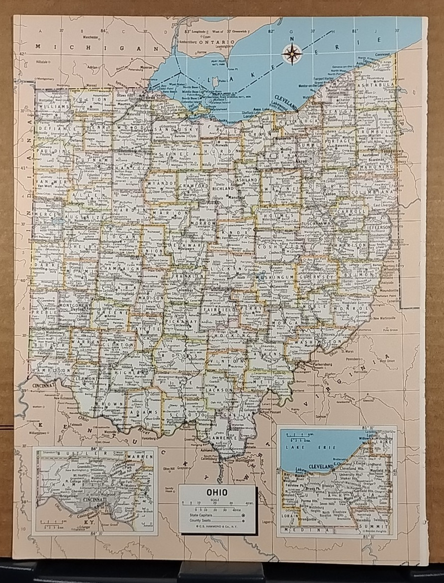 1973 Vintage OHIO Atlas Map Mid-Century Modern Hammond Medallion World Atlas