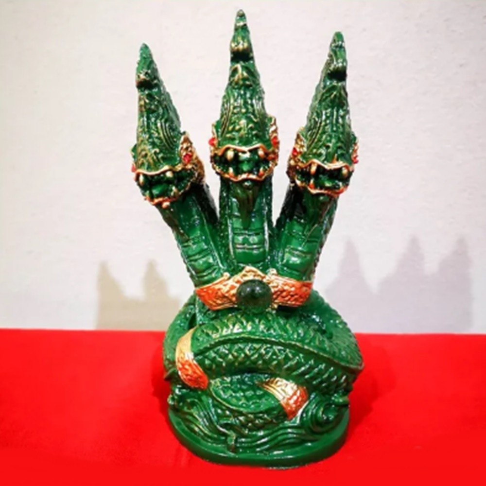 Naga 3 Heads Amulet Statue Resin Mix Nampee Leklai Powder Sacred Dragon Thai