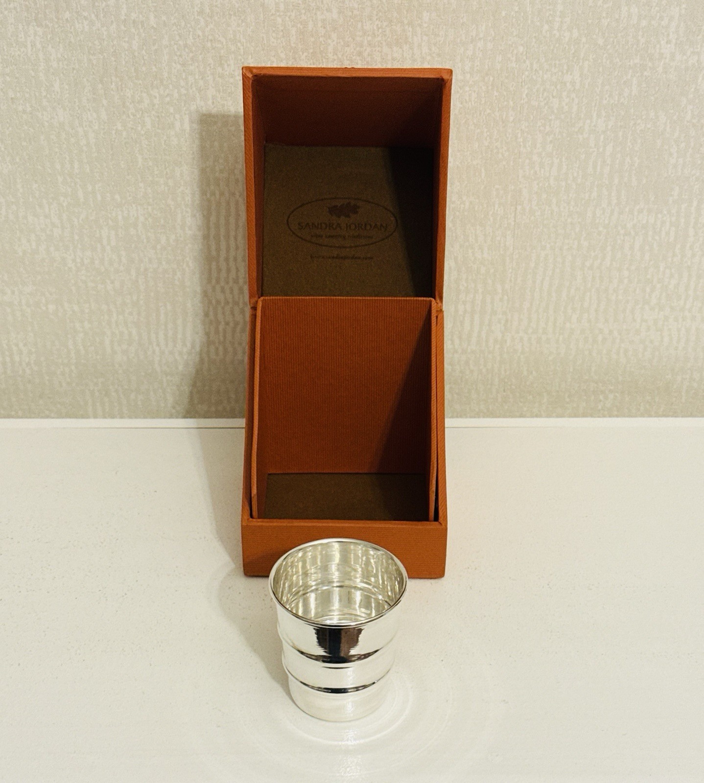 Contemporary Silverplate Measuring Cup In Original Box By Sandra Jordan , NY