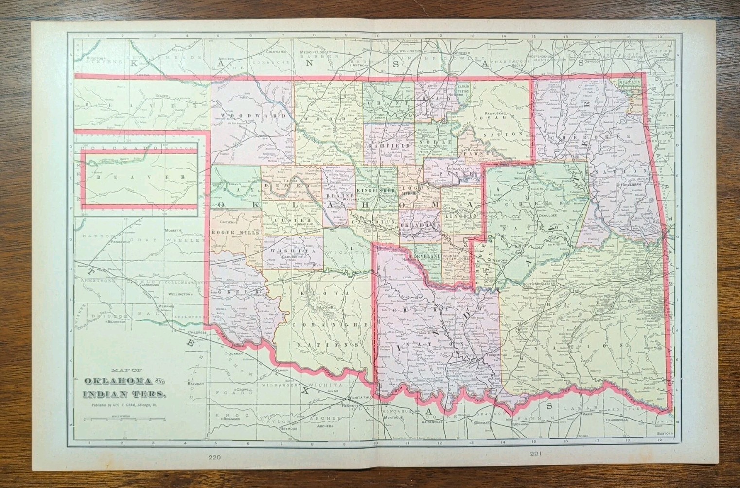 Vintage 1901 OKLAHOMA INDIAN TERRITORY Map 22″x14″ Old Antique Original CHEROKEE