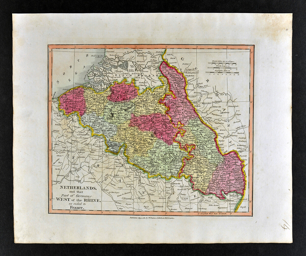 1812 Darton Union Atlas Map Netherlands Belgium Germany West of Rhine France