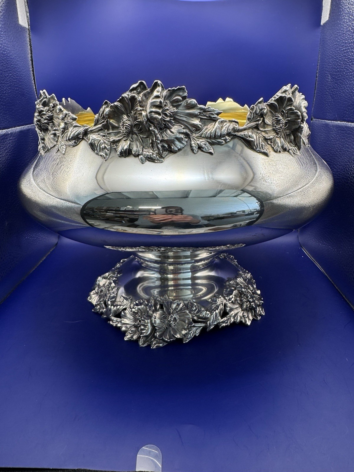 Frank W Smith Sterling Silver Repousse Punch Bowl Vermeil Interior 64.7oz