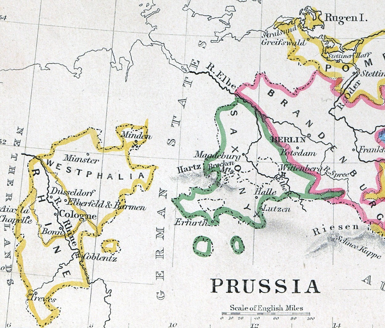 1863 Dower Map Prussia Germany Berlin Westphalia Brandenburg Poland Danzig Rugen