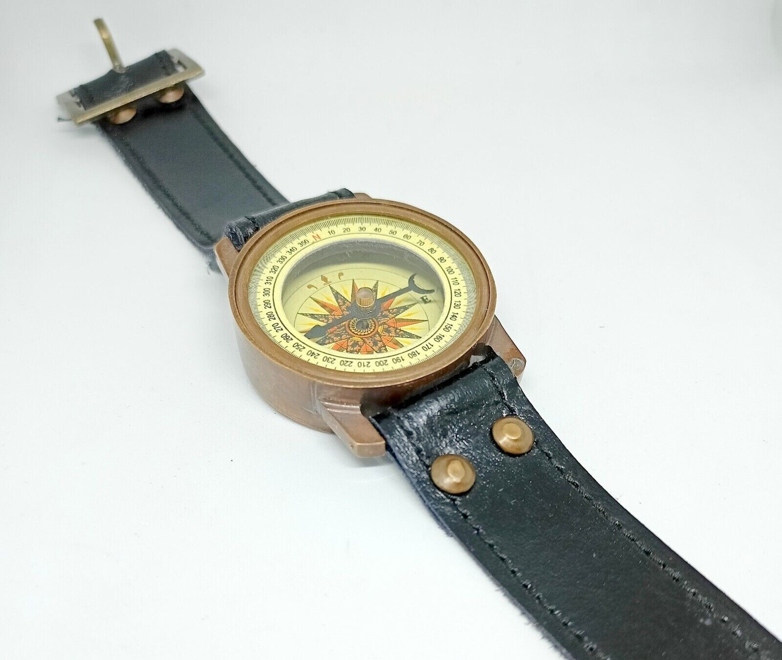 Maritime Brass Sundial Compass Wrist Watch Leather nautical Perfect Gifts FLIS