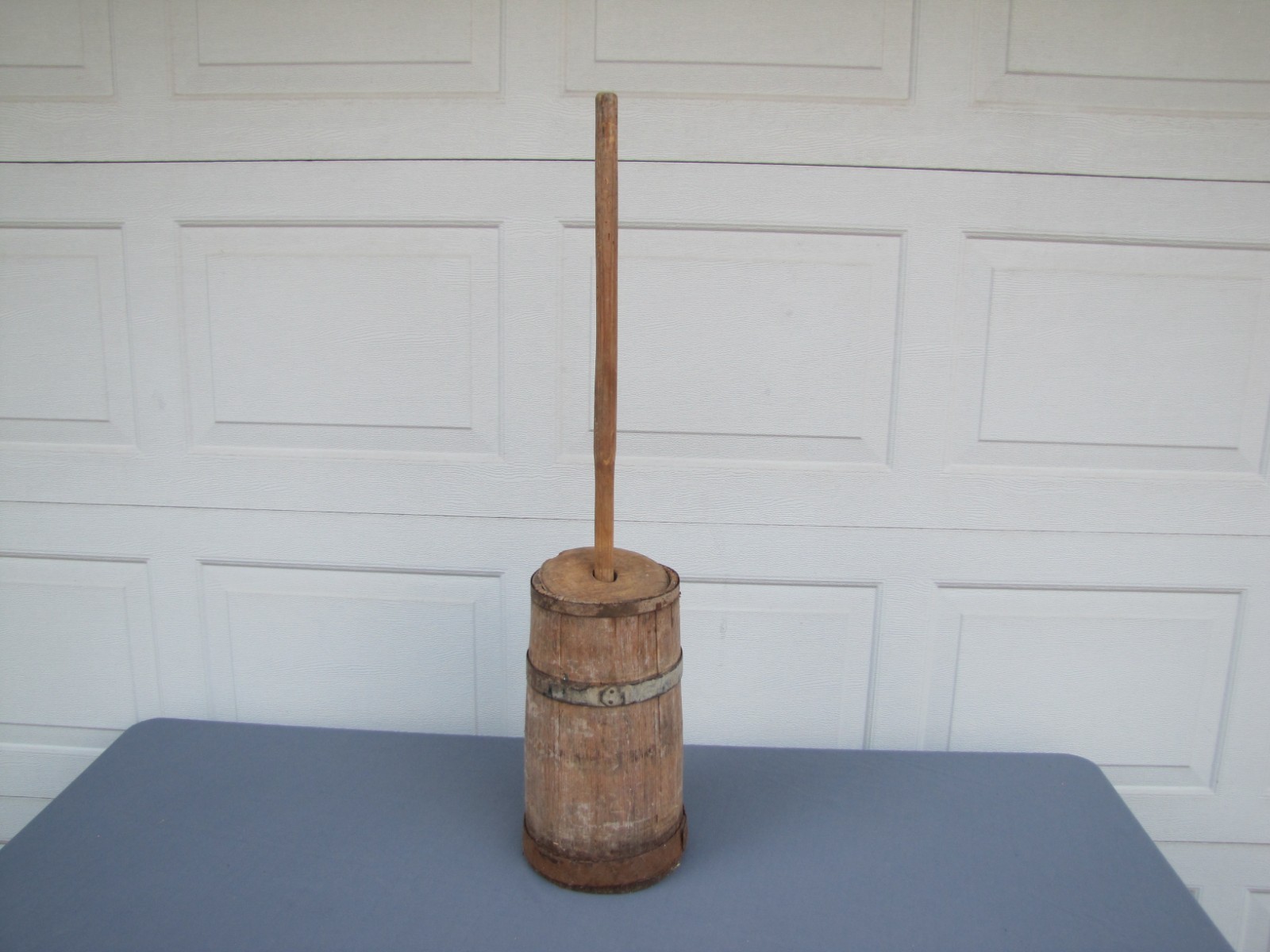 Vintage Antique Wooden 15″ Tall Butter Churn, with Dasher & Lid, Barrel Style