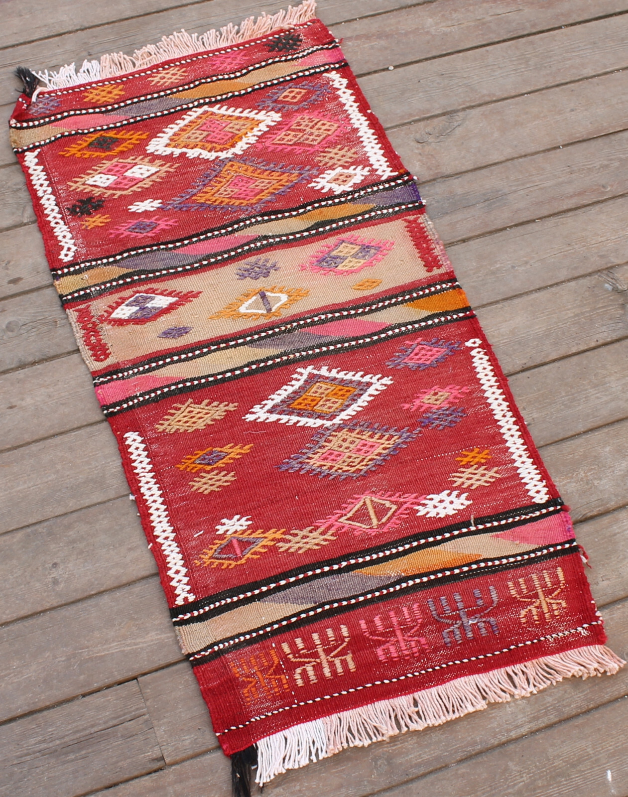 Turkish Kilim Rug 16”x33” Hand Woven Sivas Mini Cicim Kilim 43x86cm Chair Rug