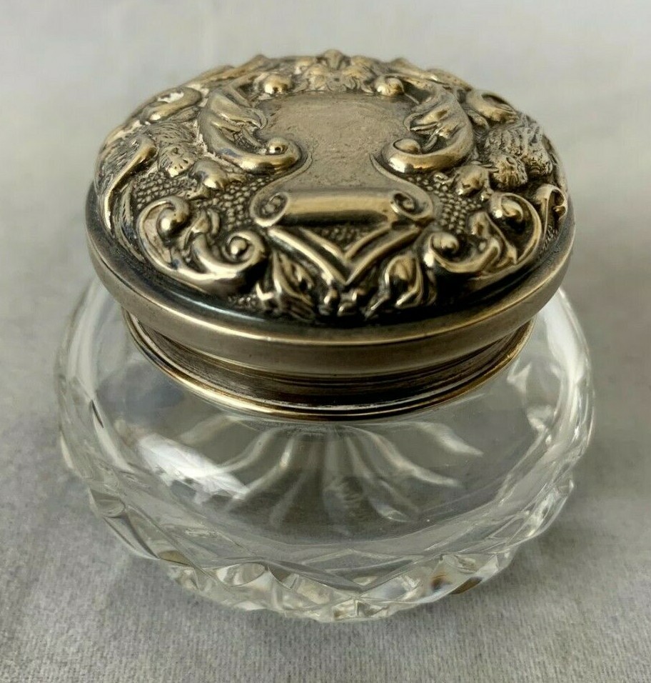W I Broadway & Co Sterling Silver & Crystal Miniature Jar Birmingham