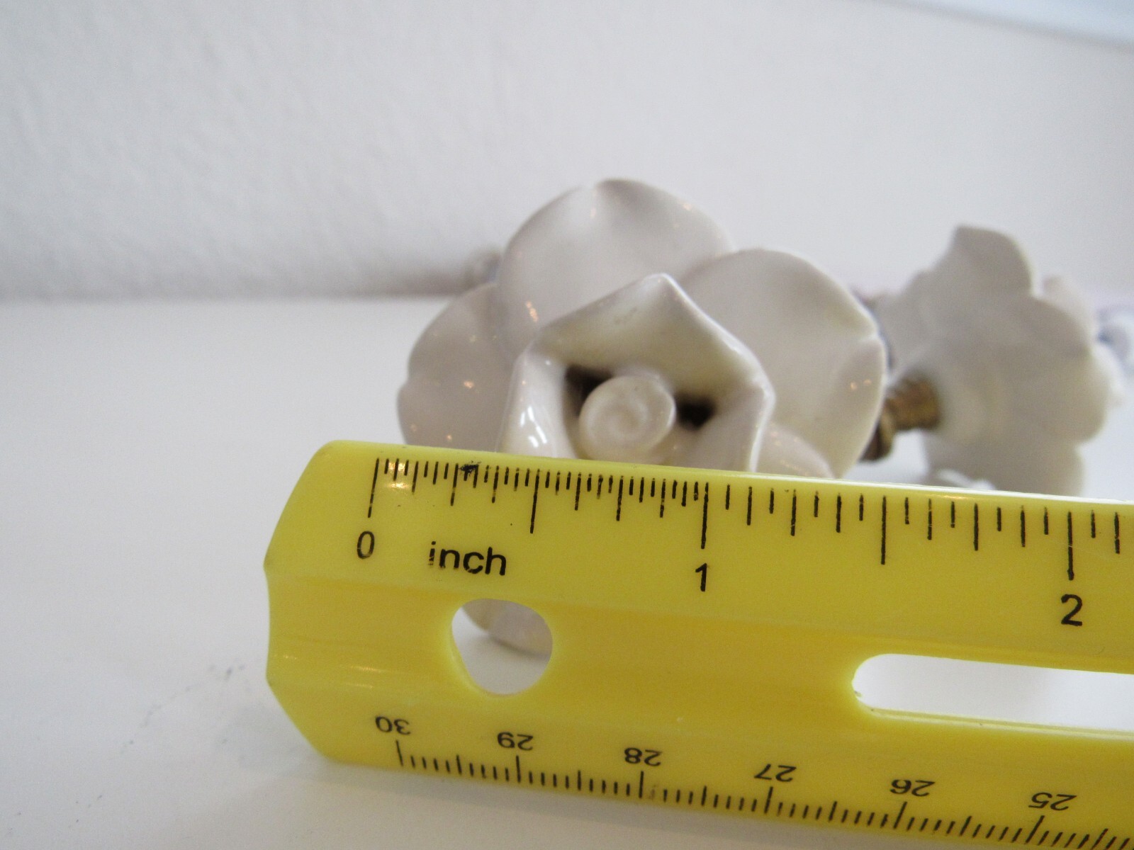 Vintage Porcelain Rose Cabinet Knobs Ivory Floral Drawer Pulls Set of 2