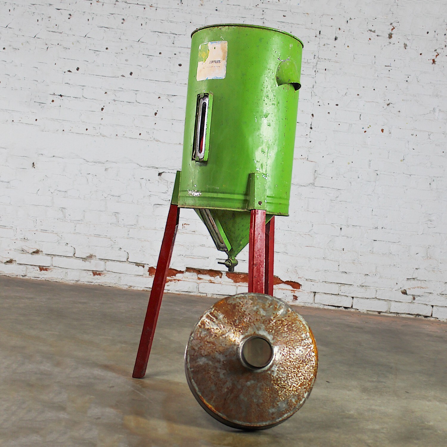 Early-Mid-20th C Antique Rustic Gravity Cream Separator Green Metal Can Red Legs