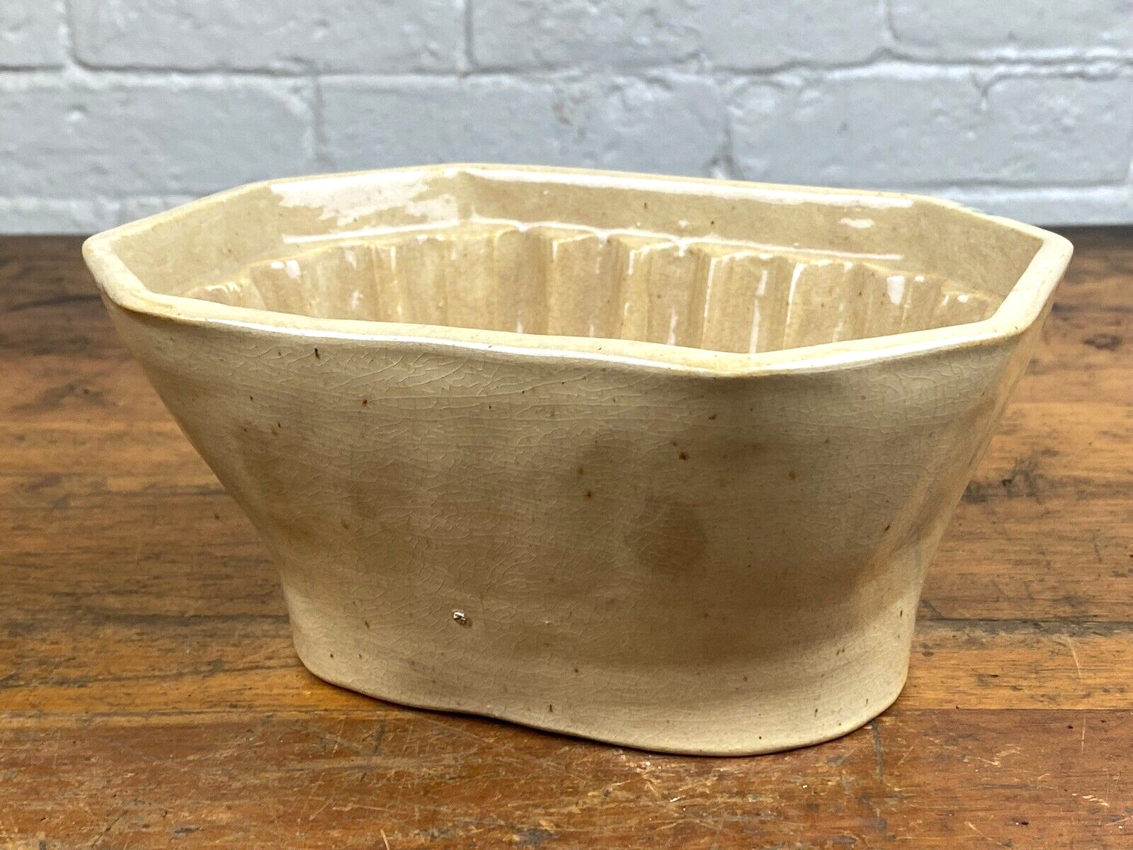 Antique Yellow Ware Pudding Mold “Corn on the Cob” Soft Color! Octagon, No Chips