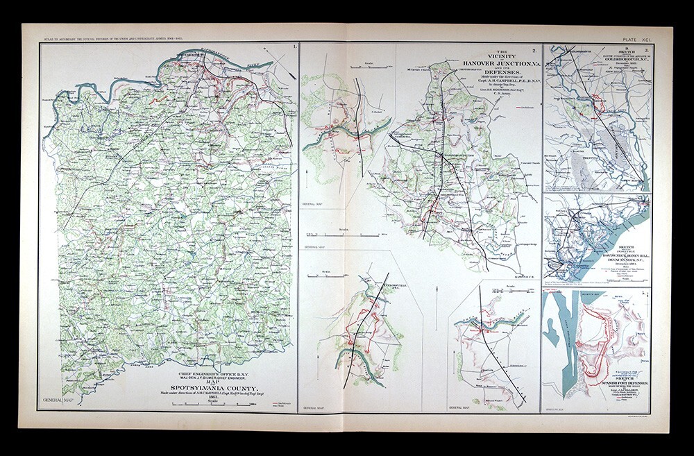 Civil War Map Spotsylvania County Hanover Fredericksburg Virginia Goldsboro NC