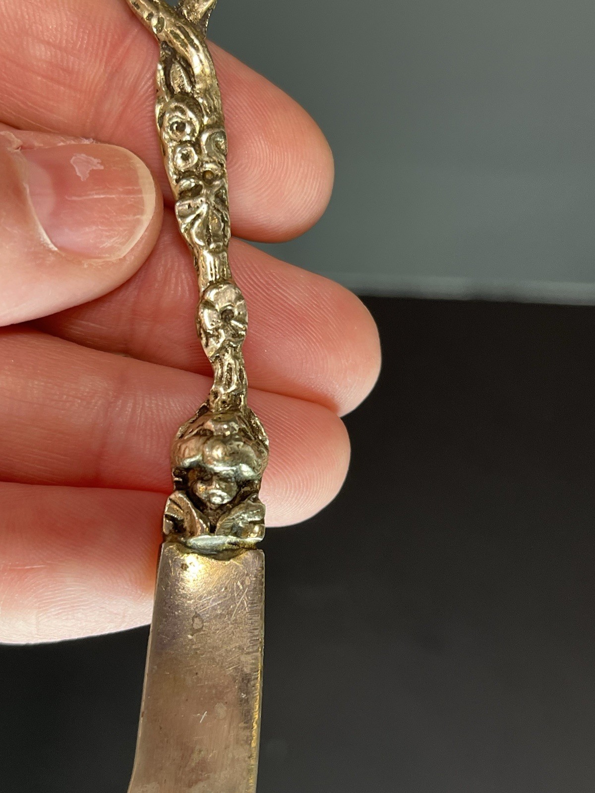 Italy Butter Knife Collectible Silverplate Italy Ornate Figure On Handle Vintage