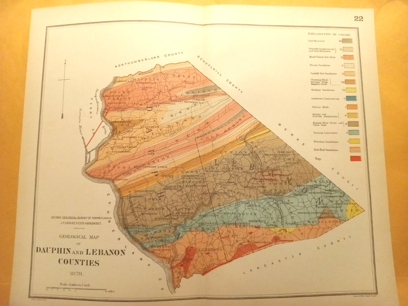 1878 Map of DAUPHIN AND LEBANON COUNTIES PA Old Antique 22