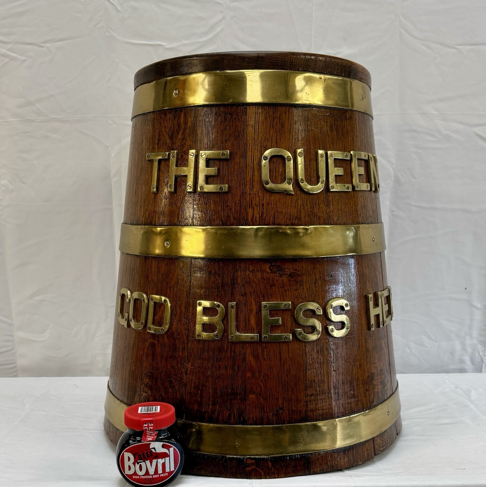 Fabulous Genuine Royal Navy Oak GROG Rum Tub “The Queen- God Bless Her” (c.1953)