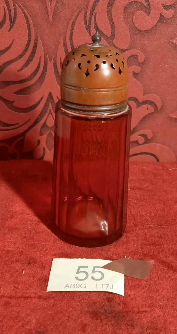 ANTIQUE VINTAGE ENGLISH EDWARDIAN RUBY ART GLASS SUGAR CASTOR MUFFINEER