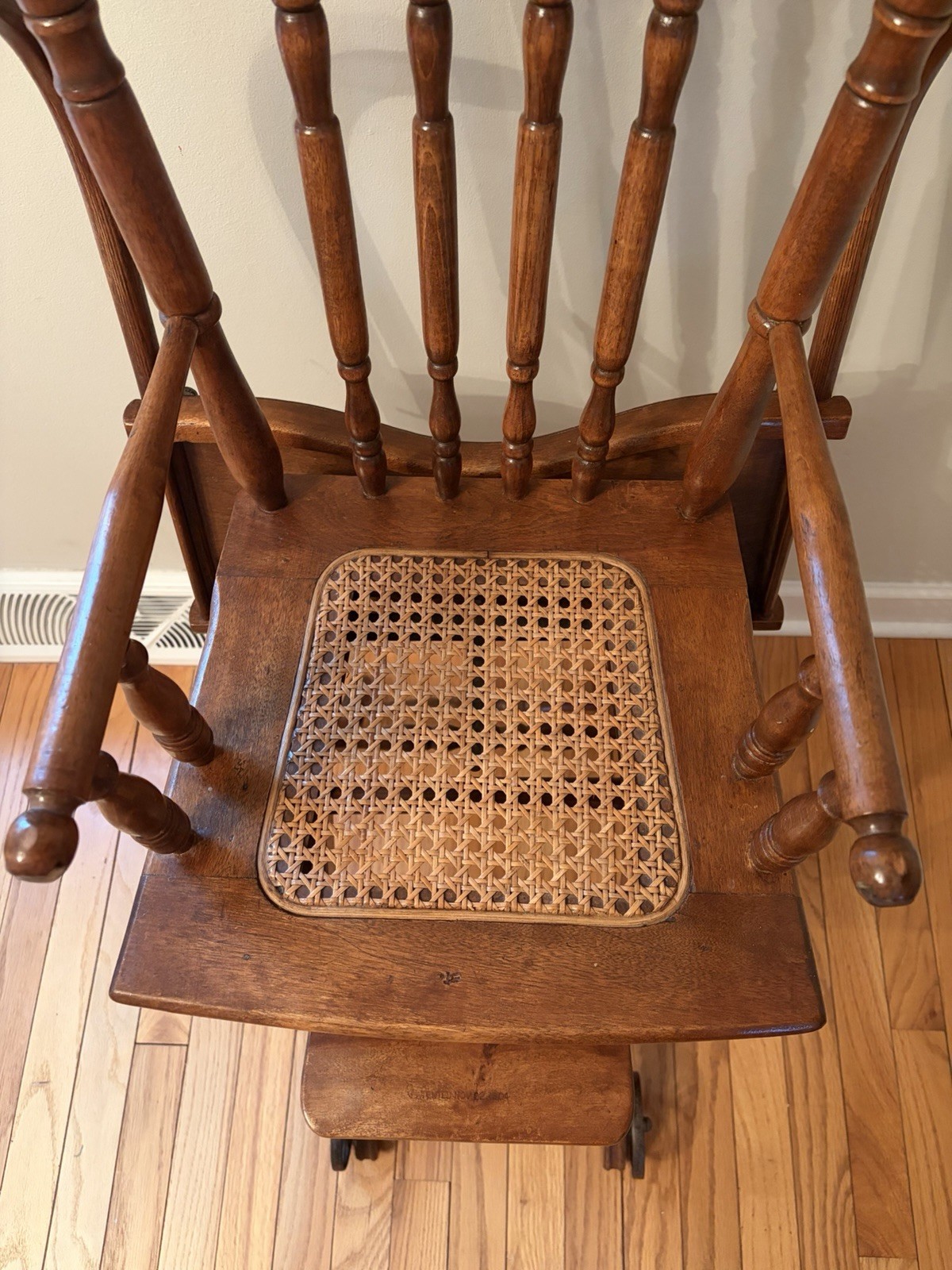 Antique Early 1900s Wood Cane Folding Adjustable High Chair Wheels LOCAL PICKUP