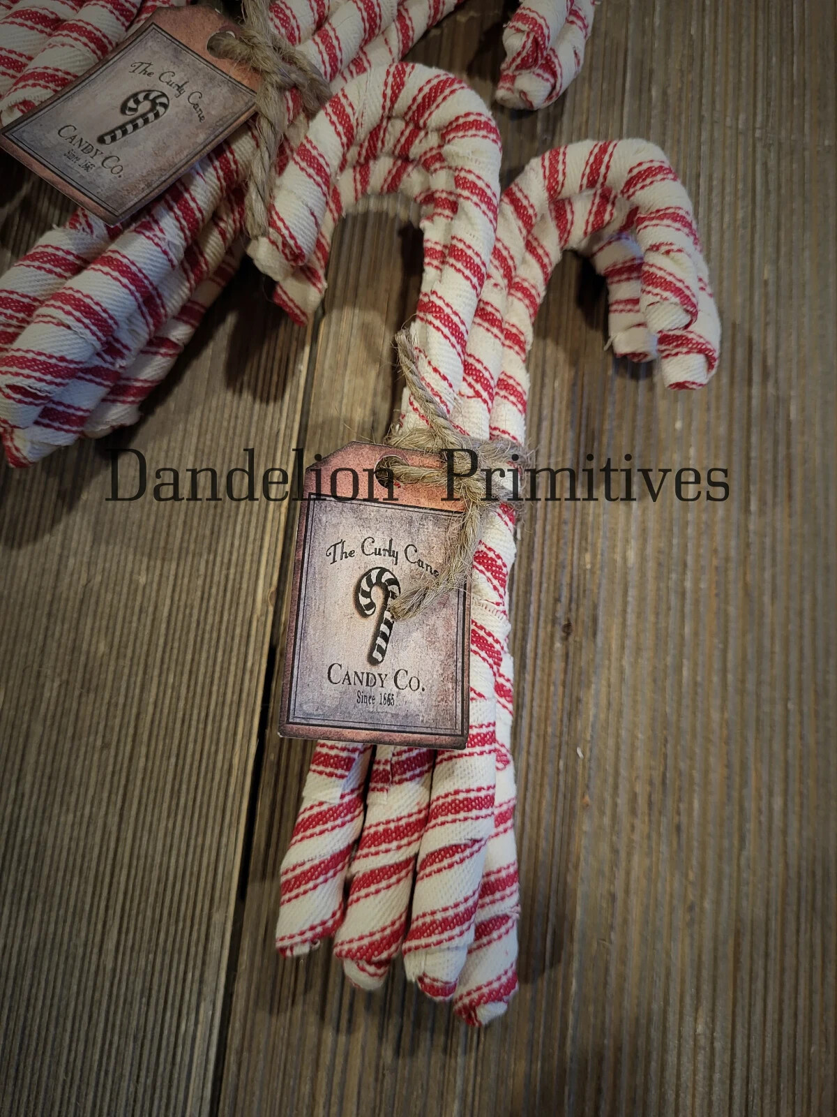 6 Primitive Fabric wrapped Candy Canes- red ticking candy canes-Christmas decor