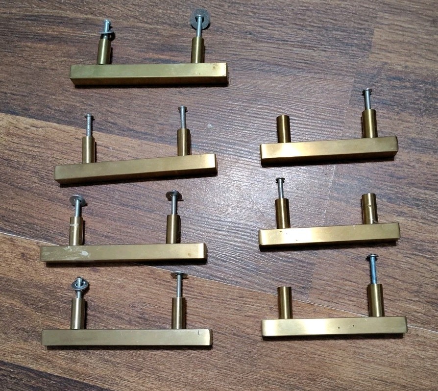 Vintage Drawer Pulls Handles Long Metal Gold Colored Lot Of 7 Handles