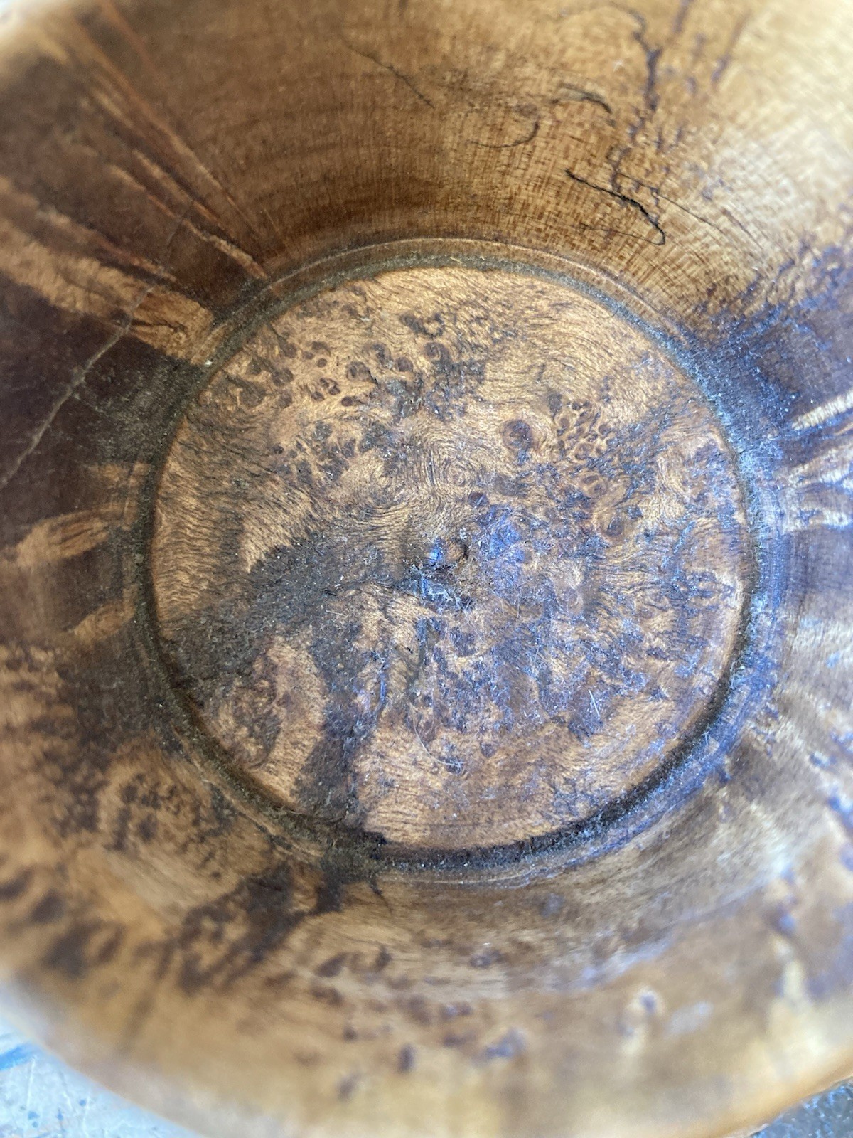 Antique Primitive Master Salt Treen Ware Burl/bird’s eye