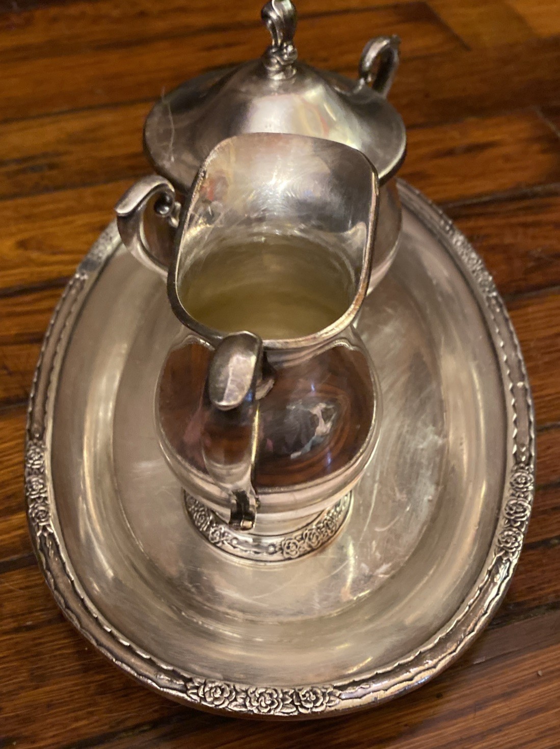 Camille silver Tea / coffee set: tray # 6029, creamer #6030 & #6031 sugar bowl
