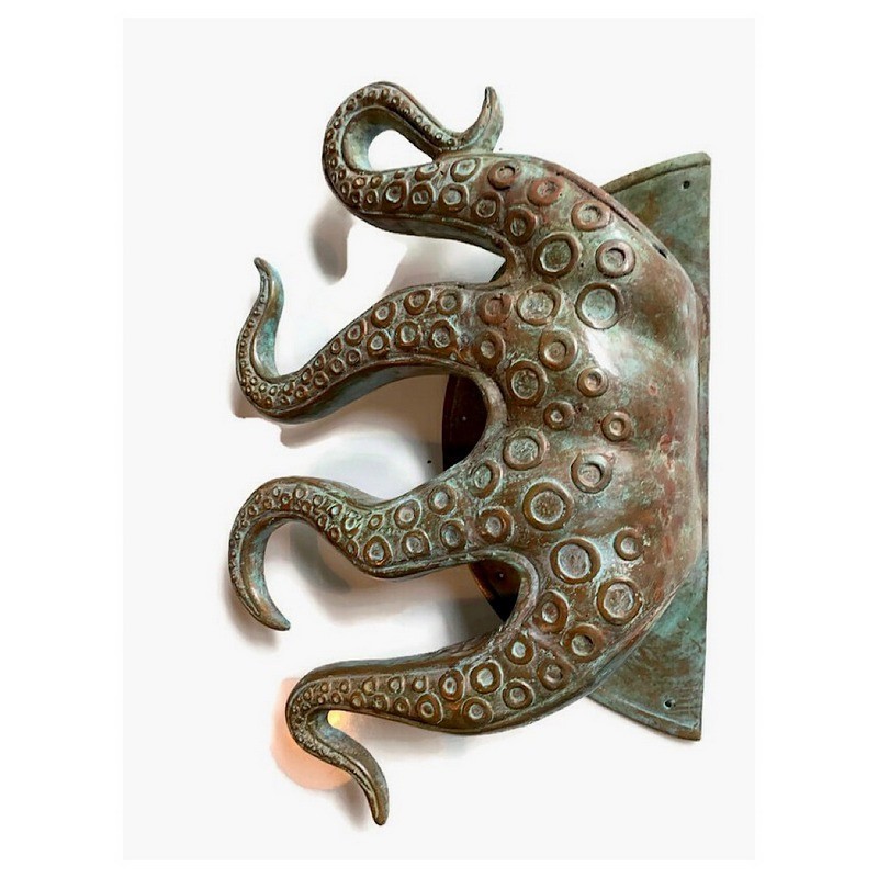 Large Octopus Brass Door Pull Handle 18” Polished Solid Brass Tentacle Grab