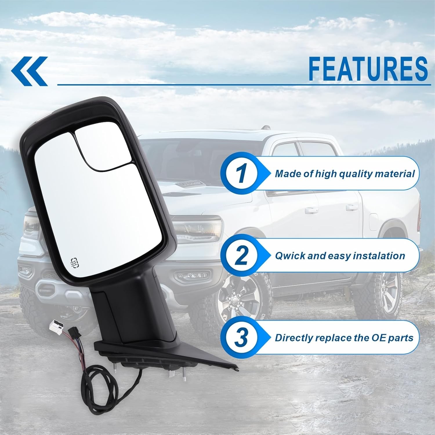 Left Driver Side Mirror Compatible with 2019 2020 2021 2022 2023 2024 2025 Ram 1