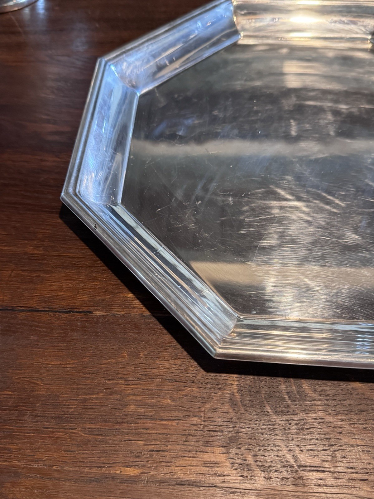 Silverplate Octagonal Serving Tray Butler Tray 13.5” Vintage Tea Coffee Tray