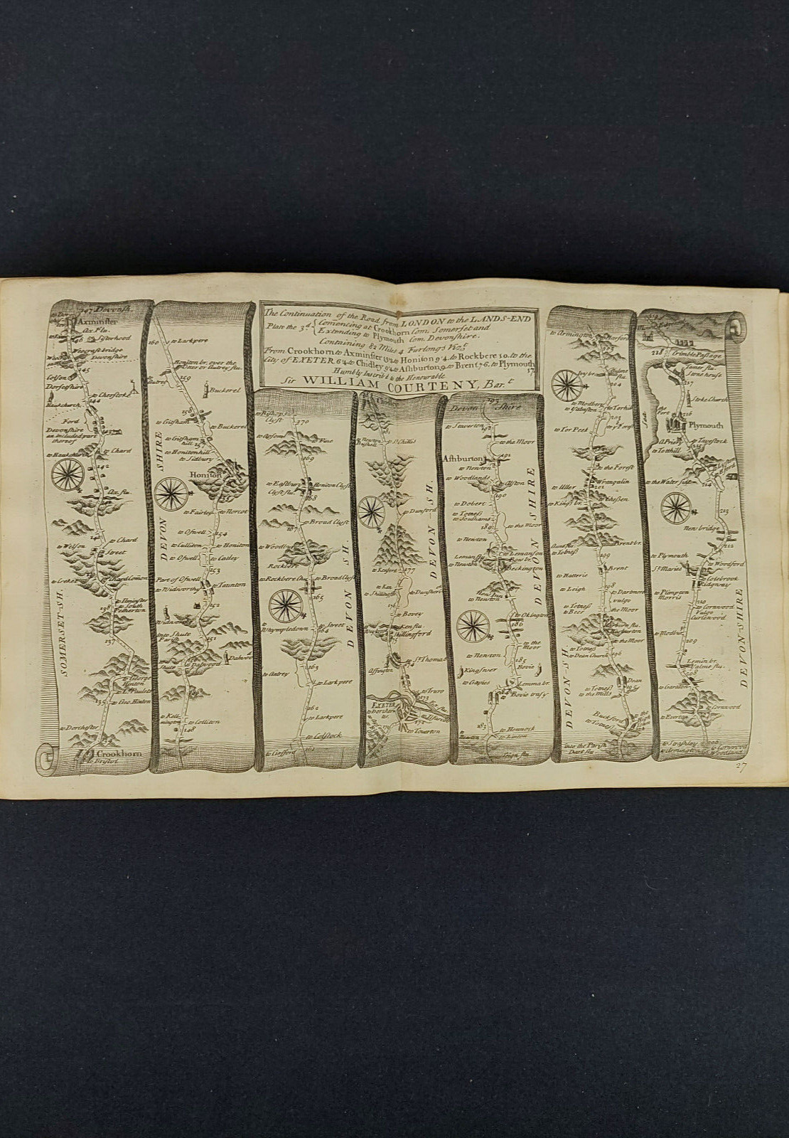 Crookhorn (Crewkerne) to Plymouth Road Map, Thomas Gardner 1719 Original