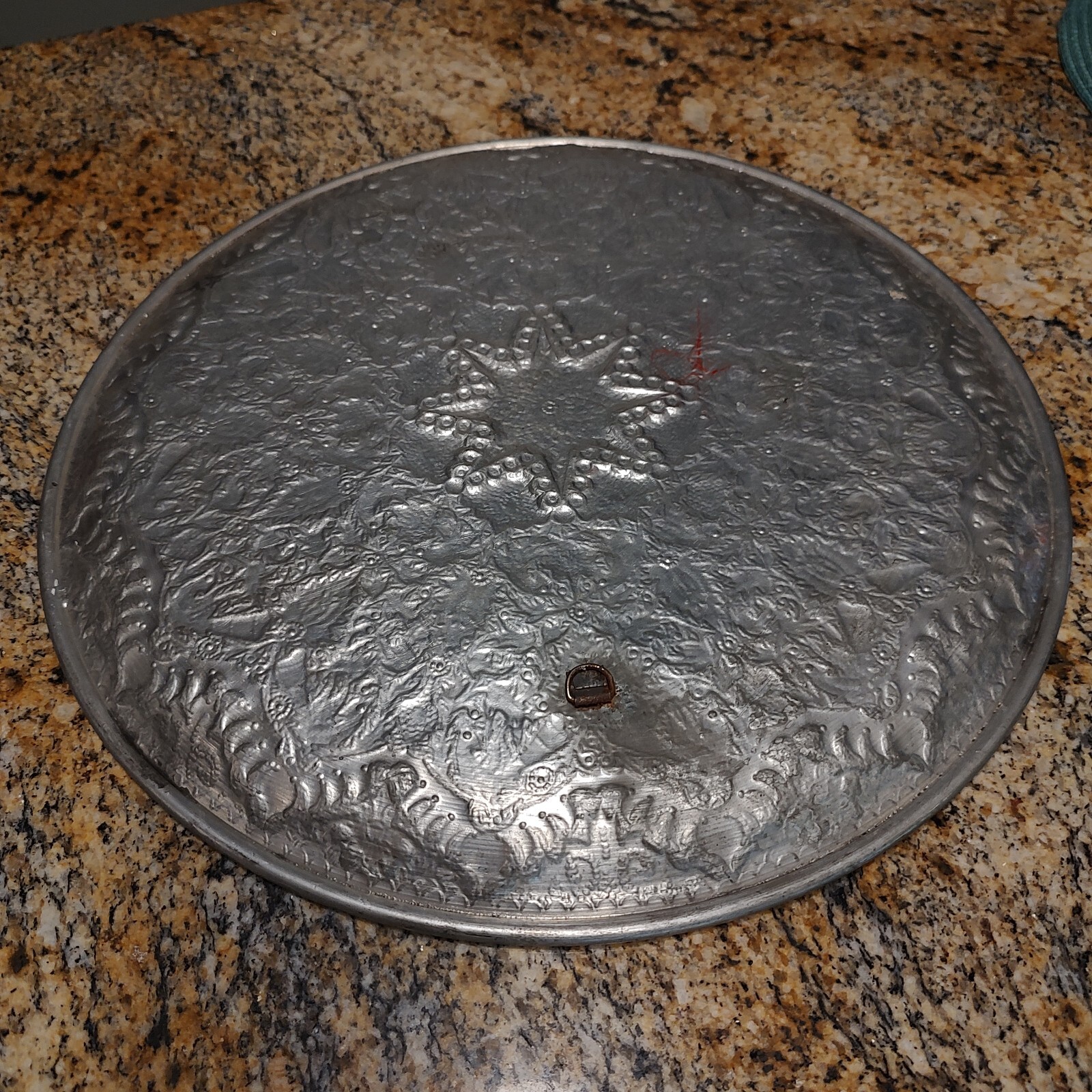 Vintage Handmade Vintage Middle Eastern Round Silver Tray  Floral Design