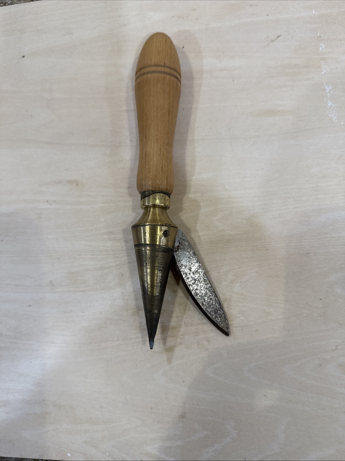 Vintage Wood & Brass Cork Borer Sharpening Tool