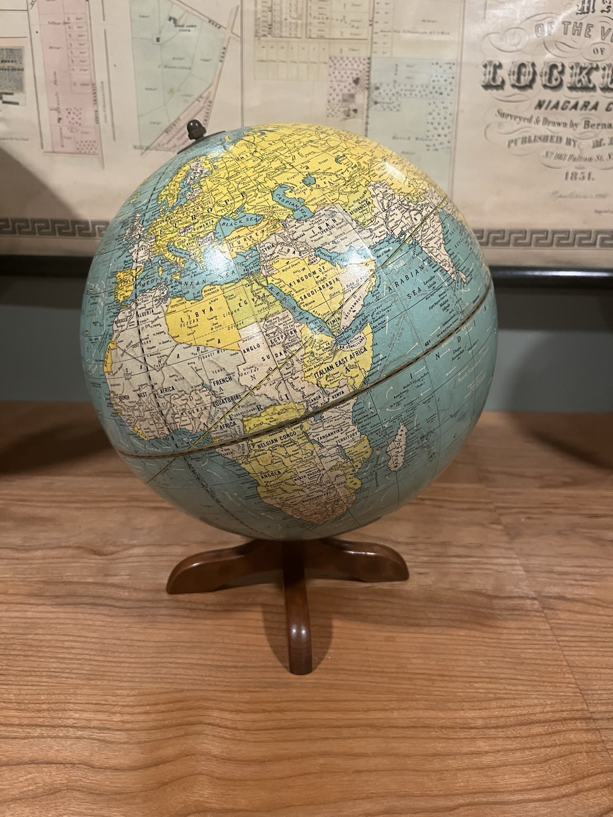 1935 – 1938 Cram’s World Globe Universal Terrestrial 10.5 Inch Pre WWII w/Stand