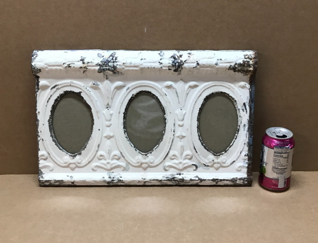VTG Triple 4×6 Oval Photo Tin Ceiling Metal Shabby Picture Frame Old 784-26B