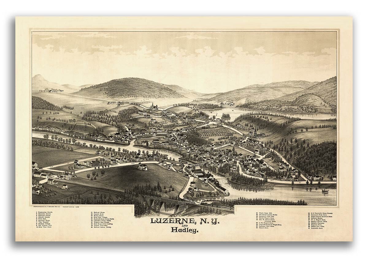 Luzerne New York 1888 Historic Panoramic Town Map – 16×24
