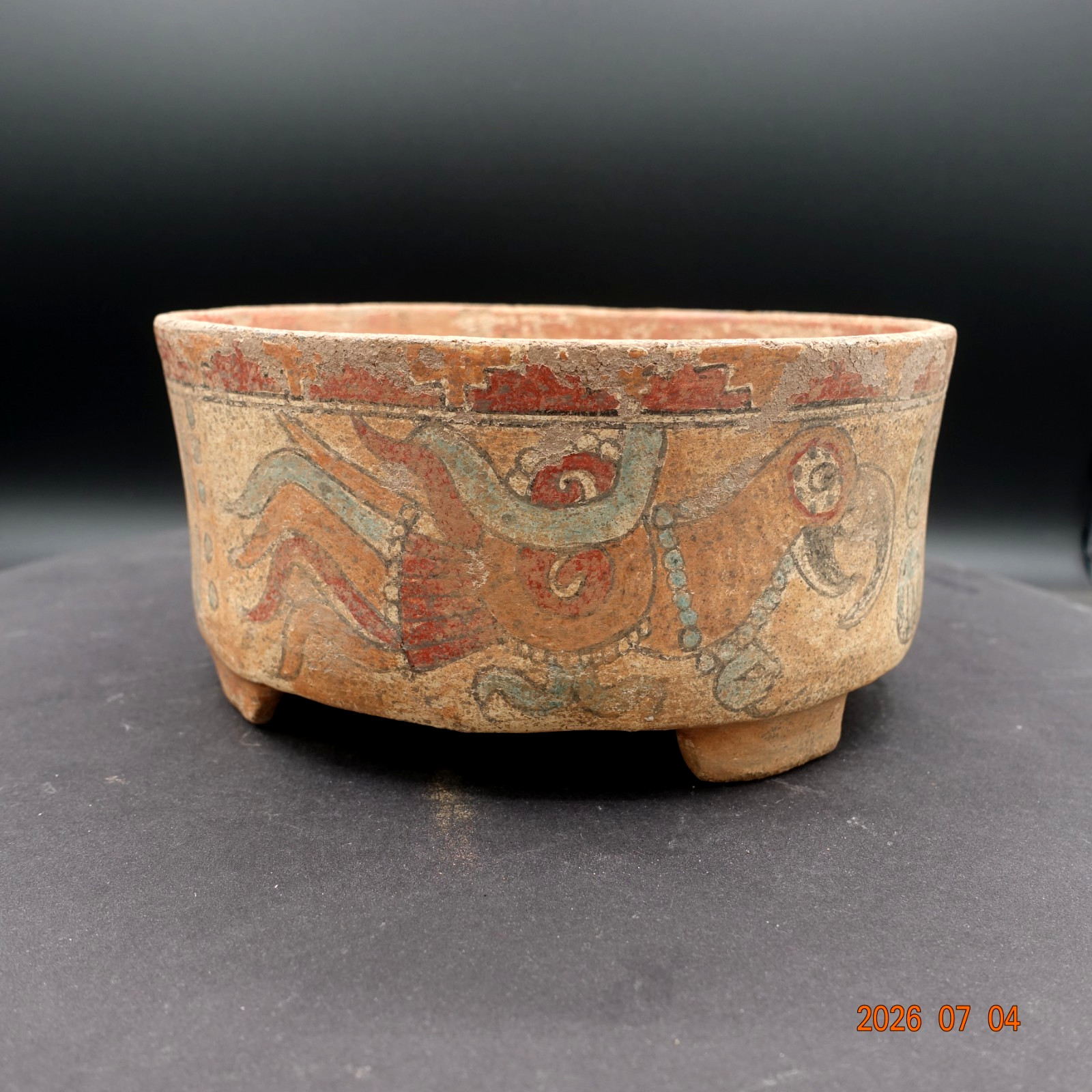 Pre-Columbian Authentic Artifact Ceramic Pottery Poly-Chrome Maya Parrot Bowl